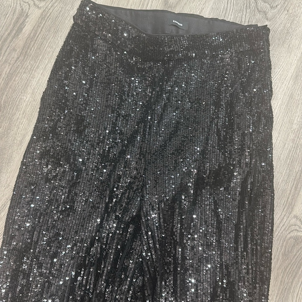 High waisted black sequin wide leg pants - Picture 5 of 6